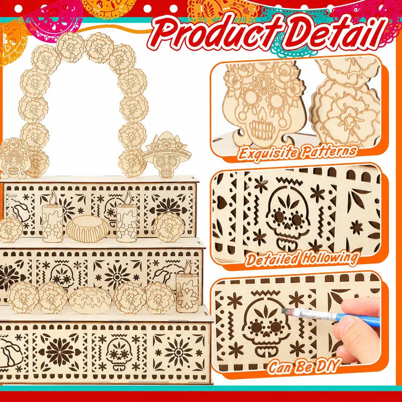 💀 3-Tier Day of the Dead Wooden Altar Display Set | Día de los Muertos Decor