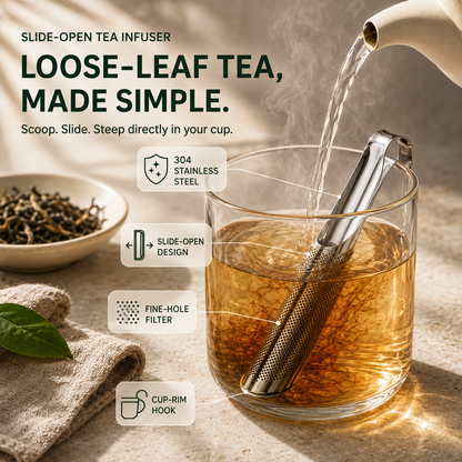 304 Stainless Steel Slide-Open Loose Leaf Tea Infuser – Easy Steeping & Cleanup 🍵