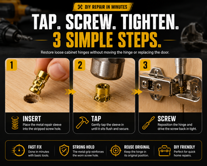 🔩 Stripped Screw Hole Repair Anchors  Restore loose cabinet hinges without moving or replacing them.