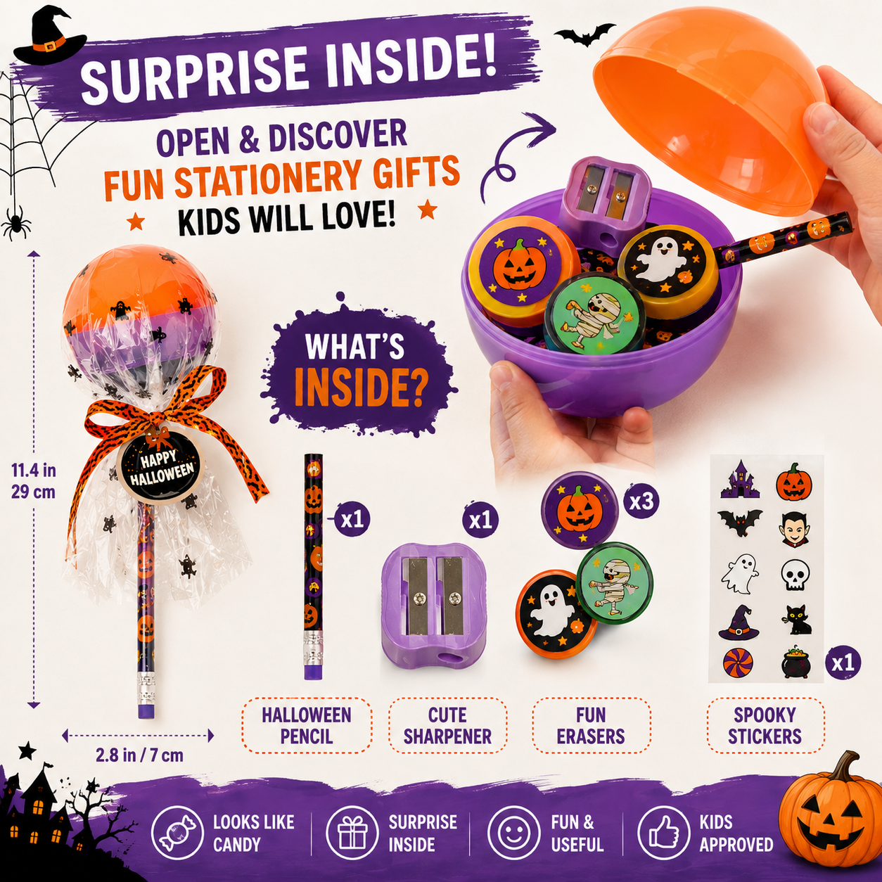 🎃24pcs Halloween Surprise Pencil Gift – Candy-Style Trick-or-Treat Favor for Kids