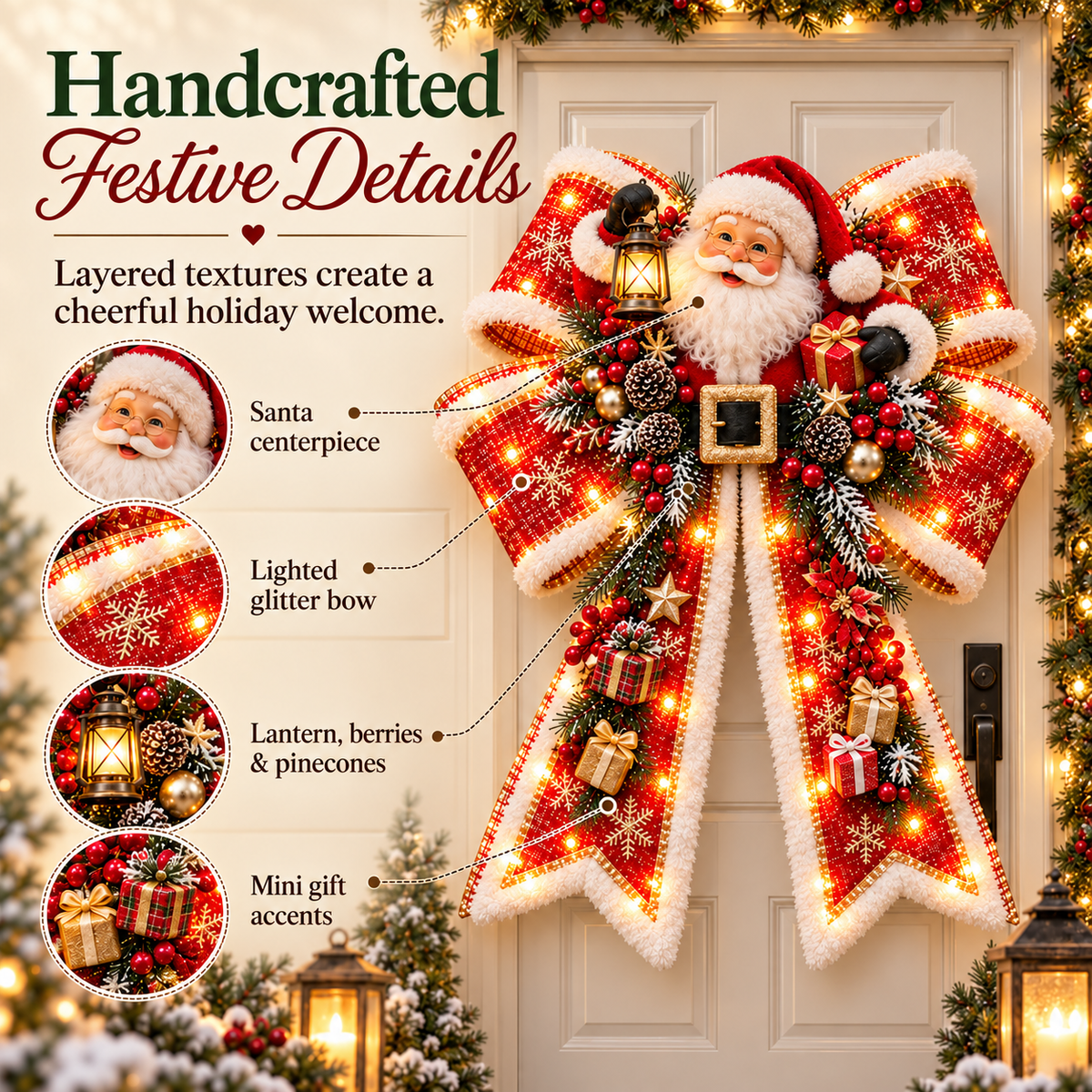 🎀✨ Giant Light-Up Christmas Bows – Oversized Holiday Door Decorations in 6 Festive Styles! 🎄