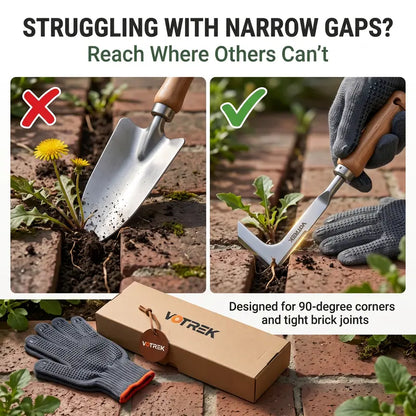 VOTREK Crack Weeder Tool Set with Gloves, Complete Crevice Weeding Kit for Sidewalk Cracks, Driveway, Patio Pavers, L Shaped Manual Weed Puller Remover, Garden Gift for Gardeners
