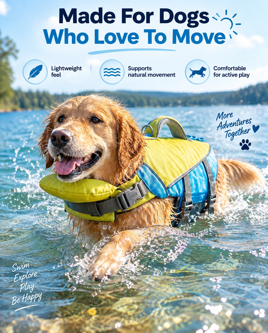 Dog Life Vest – Adjustable Flotation Support for Swimming & Boating