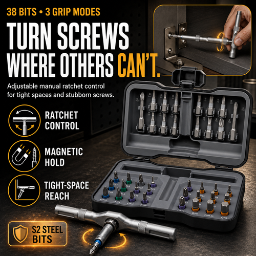 🔧 38-Bit 3-in-1 Adjustable Ratcheting Screwdriver Set for Tight Spaces