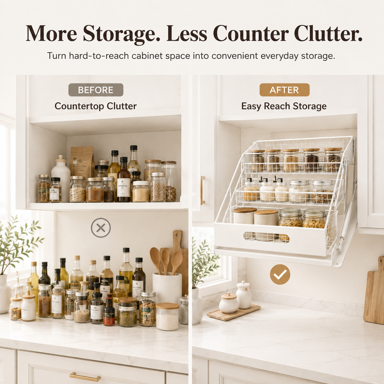 🏡 3-Tier Pull-Down Cabinet Organizer | Easy-Reach Kitchen Storage Rack