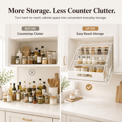 🏡 3-Tier Pull-Down Cabinet Organizer | Easy-Reach Kitchen Storage Rack