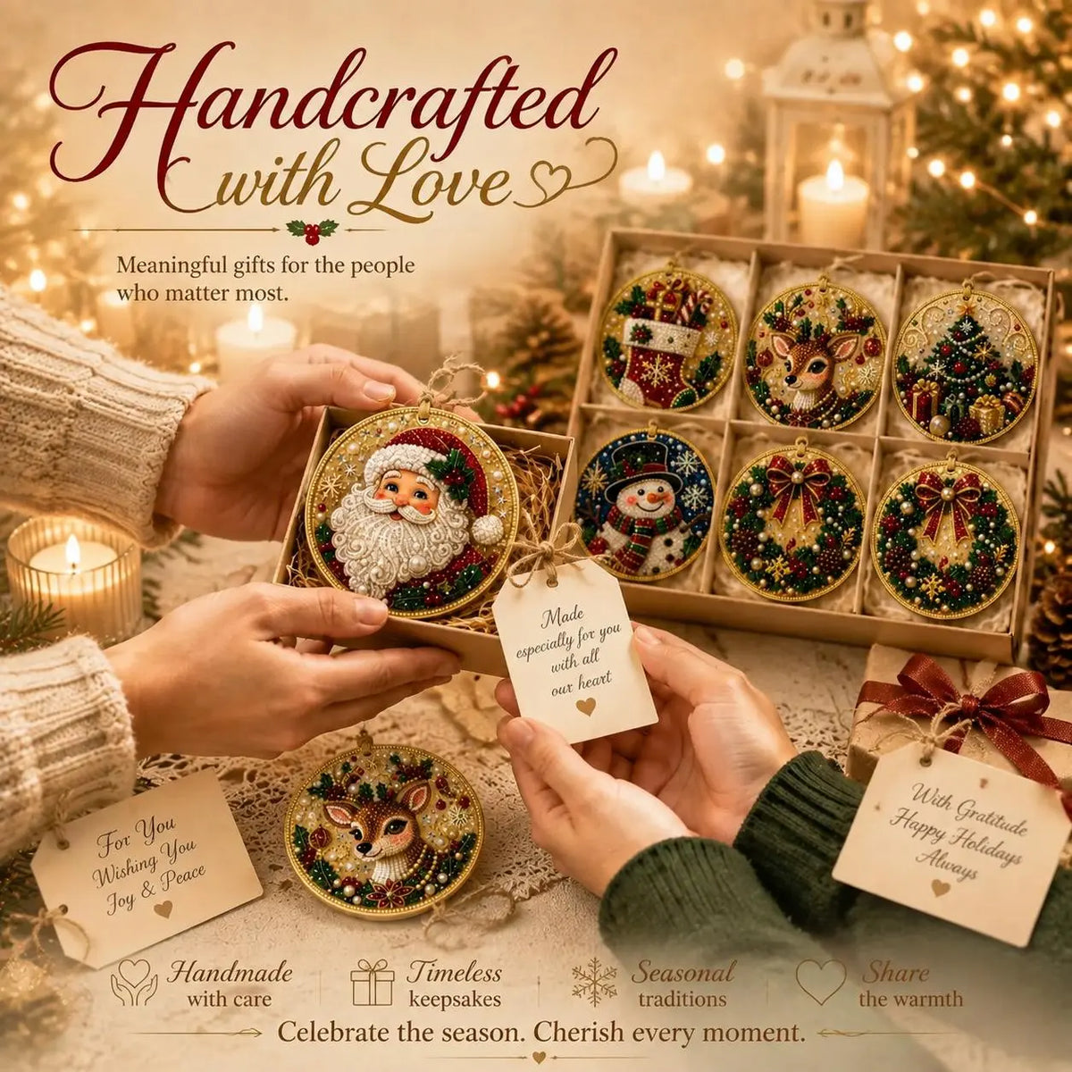🎄✨6Pcs/12Pcs Christmas DIY Diamond Painting Ornaments Kit, Xmas Tree Hanging Pendant🎄