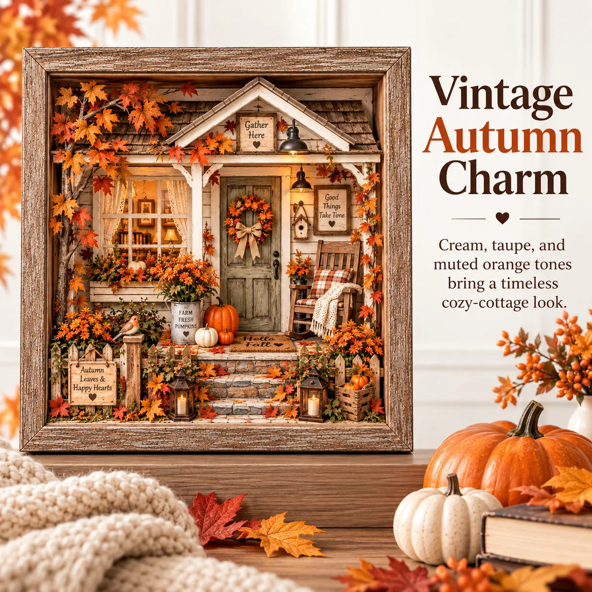 🍂 Vintage Autumn Porch Cottage DIY Shadow Box