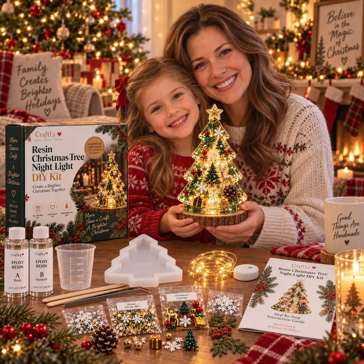 🎄 ✨Beginner-Friendly Resin Christmas Tree Night Light DIY Kit | Complete Kit with Mold, Resin, Fairy Lights & Festive Decorations ✨