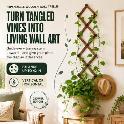 🌿 Expandable Wooden Plant Trellis & Wall Rack – Turn Trailing Vines Into Living Wall Décor