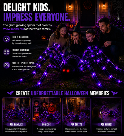 🕷️ Giant LED Halloween Spider Decoration | Outdoor Yard & Porch Spooky Light Display