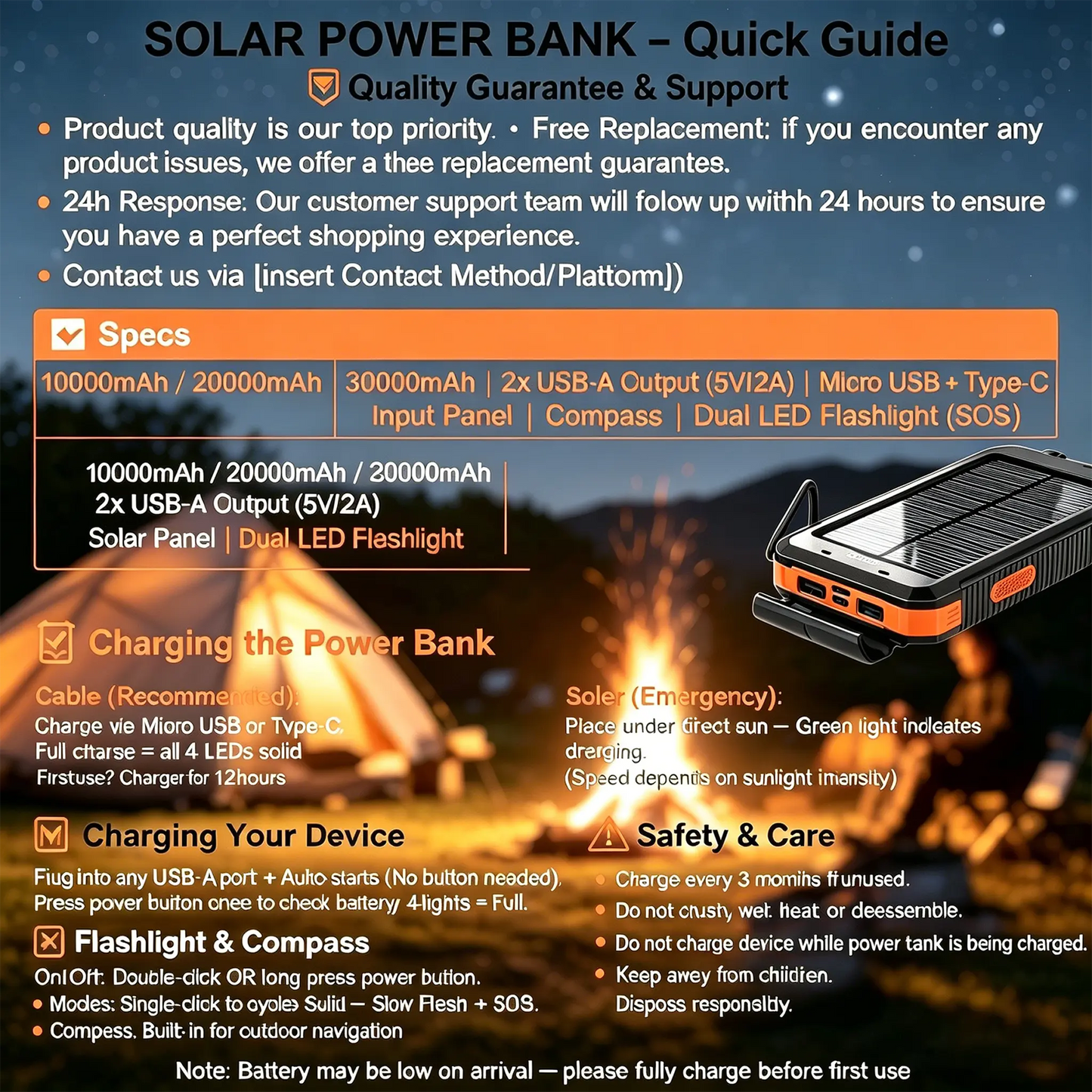 ⚡ SPECIAL OFFER | 30000mAh Solar Power Bank – High-Capacity Portable Charger for Outdoor Use