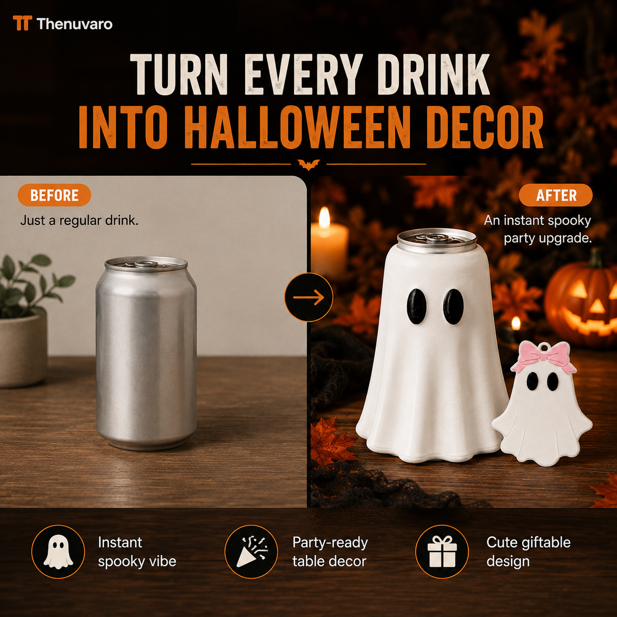 👻 Halloween Ghost Drink Cover with Bottle Opener – Turn Your Drinks Into Spooky Party Favorites