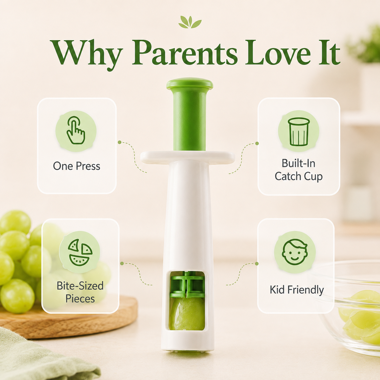 🍇 One-Press Fruit Cutter Make Perfect Bite-Sized Fruit Snacks In Seconds
