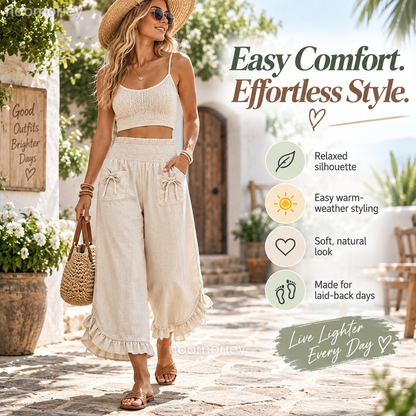 🌿 Boho Breeze Wide-Leg Ruffle Pants