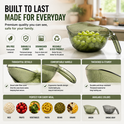 ✨ Smart Drain Kitchen Bowl – 2-in-1 Colander For Fruits, Vegetables, Rice & Pasta