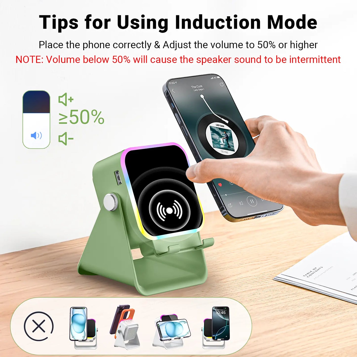 📱5-in-1 Smart Induction Speaker Stand | Bluetooth Speaker, RGB Light & Power Bank