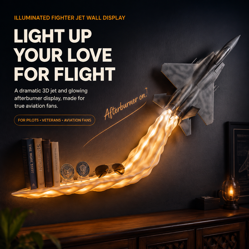 Illuminated Fighter Jet Wall Display – Glowing Afterburner Shelf with Remote Control ✈️🔥