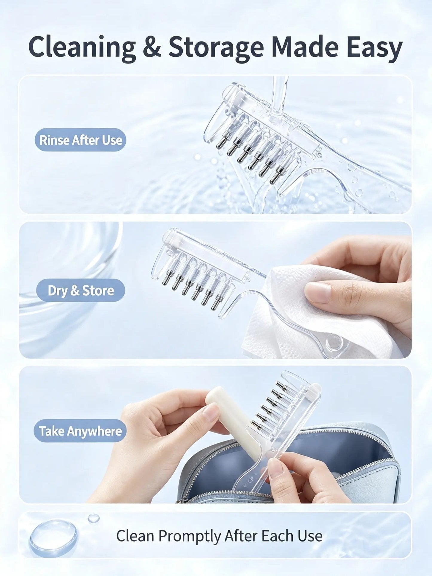 💧Refillable Scalp Oil Applicator Comb – Evenly applies serum to the roots.