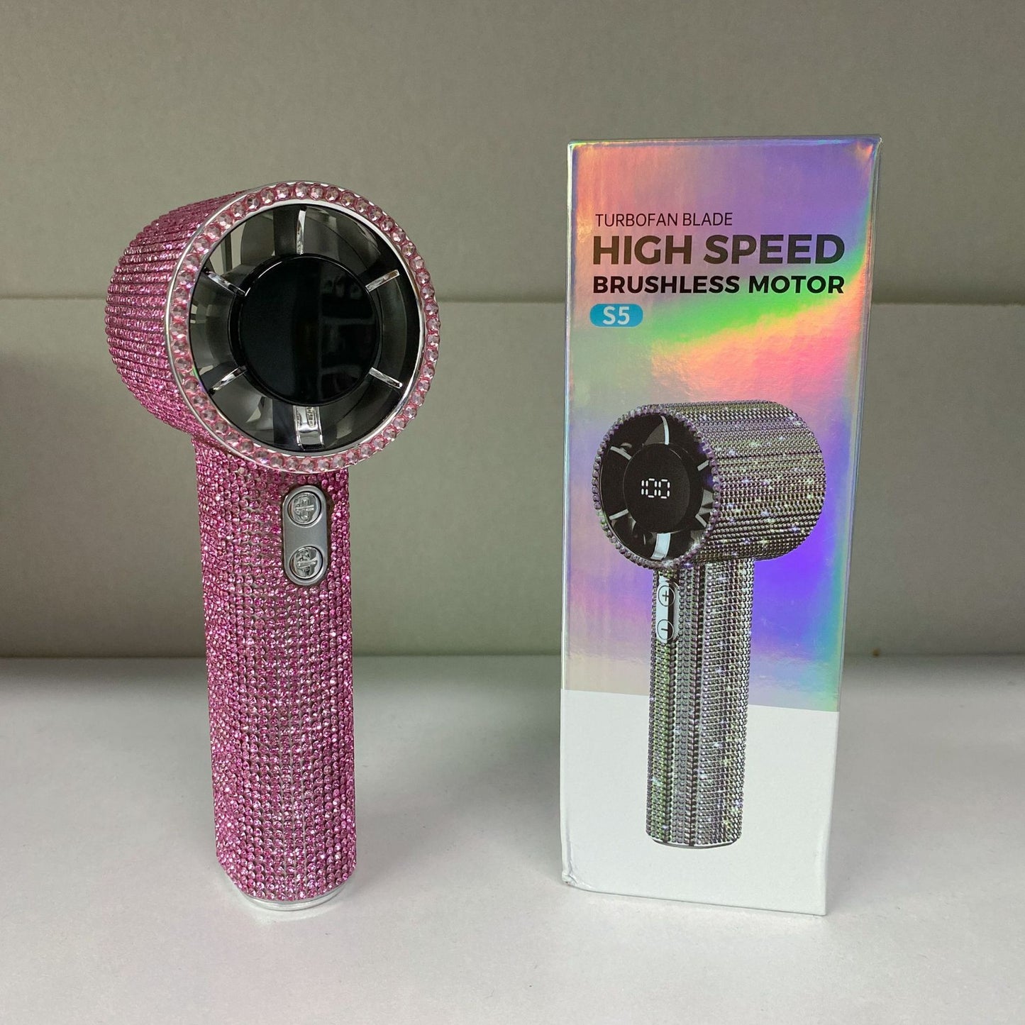 Crystal Rhinestone Portable Fan – 199-Speed Rechargeable Handheld Cooling Fan