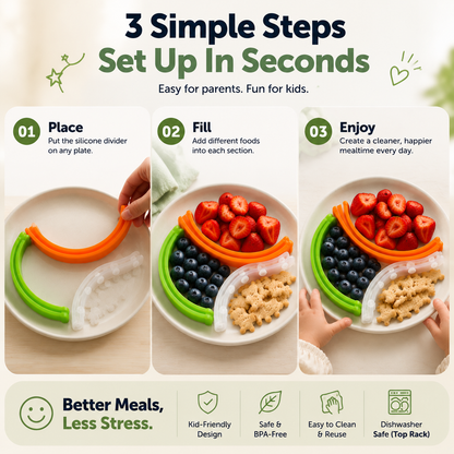 🍽️ Kids Plate Divider – Keep Foods Separate For Happier Mealtimes🌈