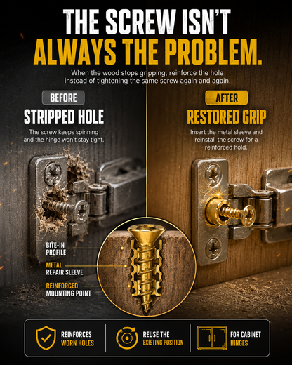 🔩 Stripped Screw Hole Repair Anchors  Restore loose cabinet hinges without moving or replacing them.