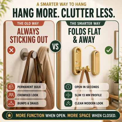 ✨ Fold-Flat Aluminum Wall Hook – Space-Saving Hidden Hanger for Towels, Bags & Clothes