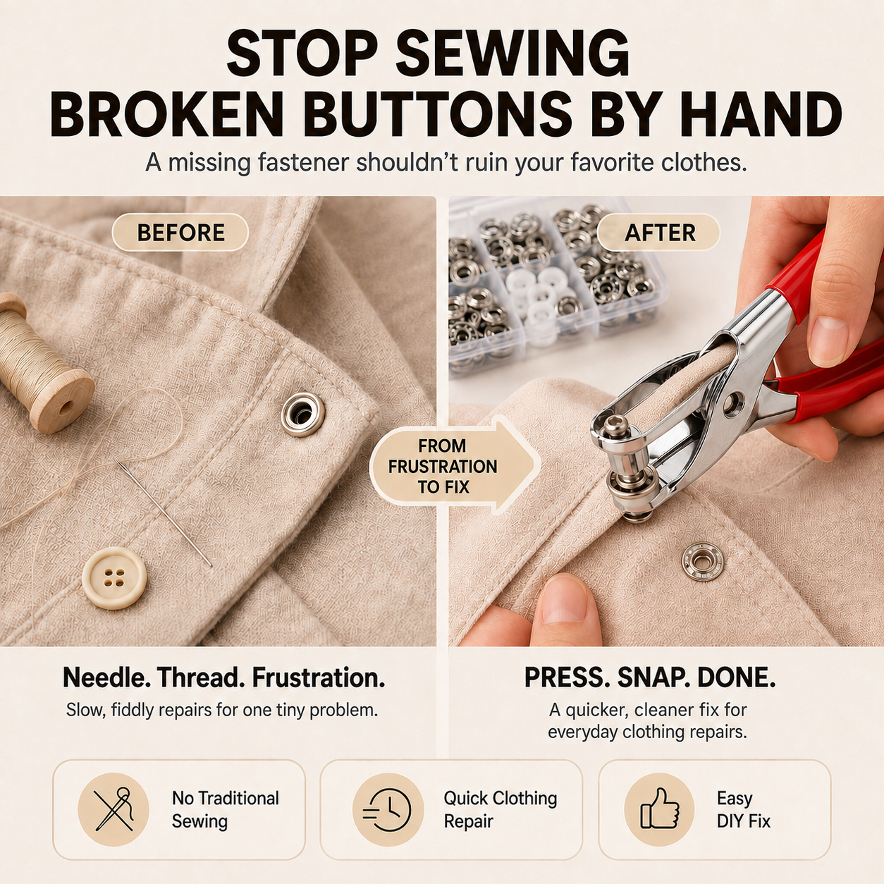 🧵 No-Sew Snap Button Pliers Kit | Quick Clothing Repair & DIY