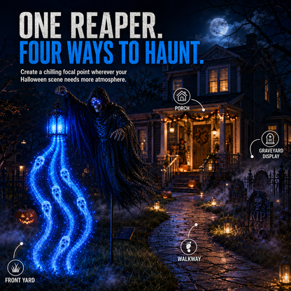 🔥 Today Only: 49% OFF 🔥Solar Grim Reaper Ghost Lantern Yard Stake with Blue LED Lights