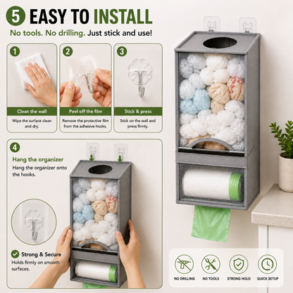 🛍️ 2-in-1 Wall-Mounted Grocery Bag Organizer – Reuse Bags & Save Drawer Space