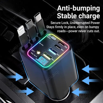 ✨ 7-in-1 Retractable Car Charger with Star Projector & 120W Fast Charge