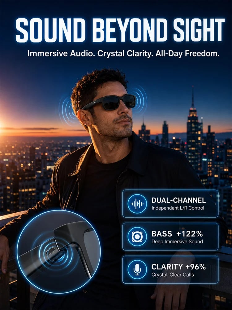 🕶️ AI Smart Translation Glasses – Real-Time Language Translator Glasses with Photochromic Lenses & HD Audio for Travel and Business