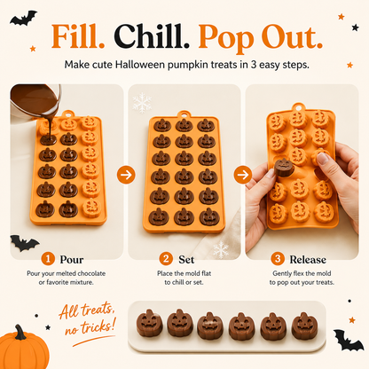 🎃 18-Cavity Halloween Pumpkin Silicone Mold | DIY Chocolate & Candy Treat Maker🍫