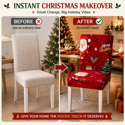 🎅 Christmas Chair Cover – Festive Santa Dining Chair Slipcover, Holiday Home Decor for Instant Christmas Makeover