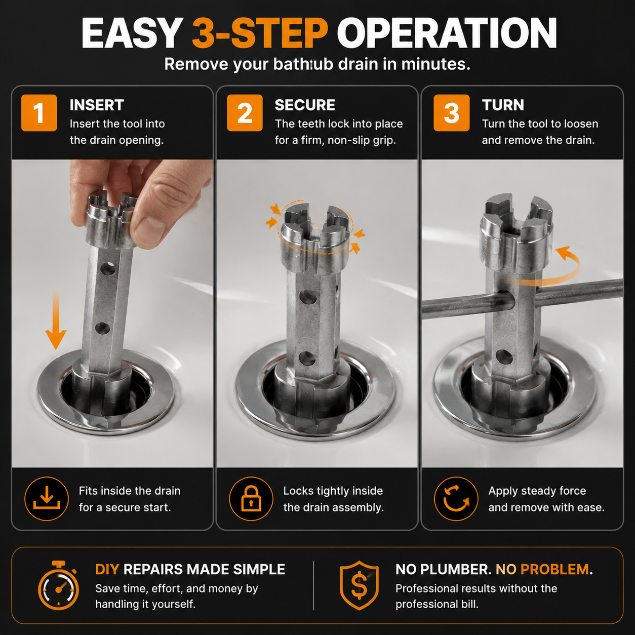 🔧Bathtub Drain Removal Wrench | Heavy-Duty Tub Drain Extractor Tool For Easy DIY Plumbing Repairs