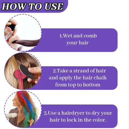 🌈 Instant Hair Color Magic – Washable Temporary Hair Chalk Set ✨