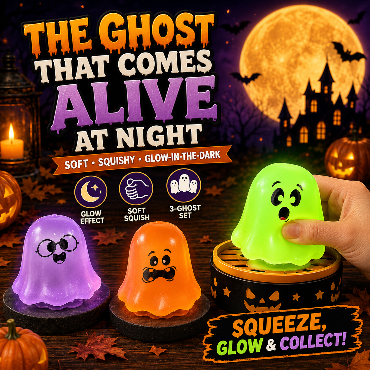 👻 Glow Ghost Squishy Toy | Halloween Light-Up Stress Relief Toy🎃