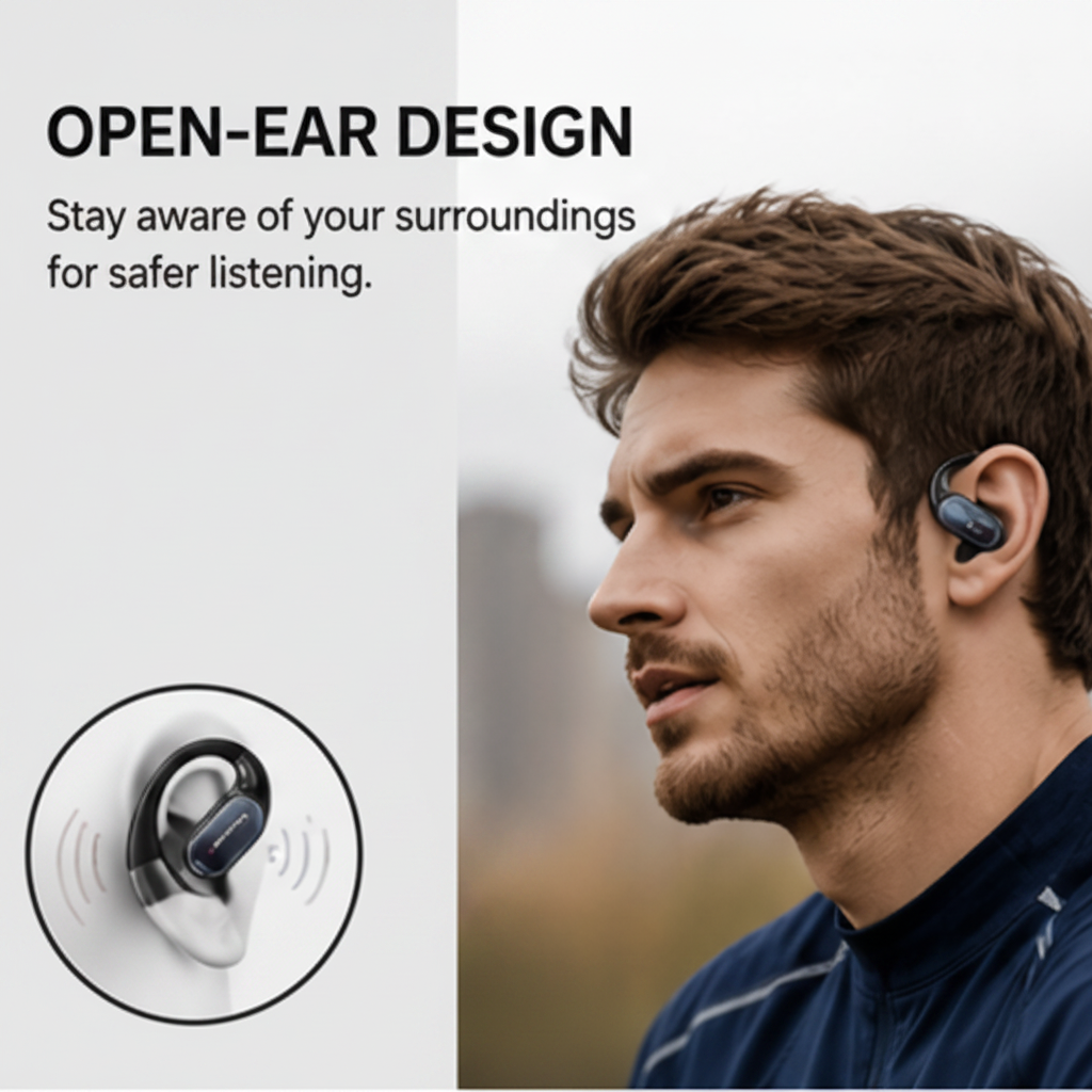 Open Ear Wireless Earbuds, Foldable Bluetooth Headphones