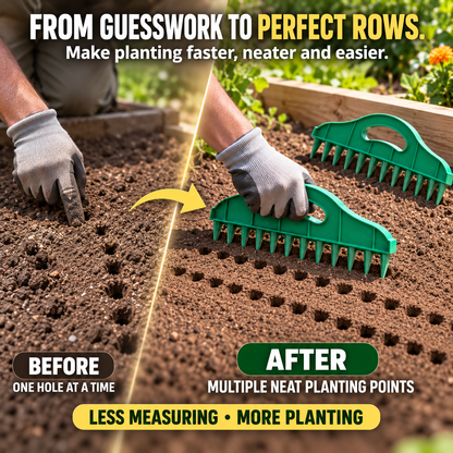 🌱 2-Pack Garden Seed Spacing Tool – Multi-Row Soil Dibbler & Furrow Maker
