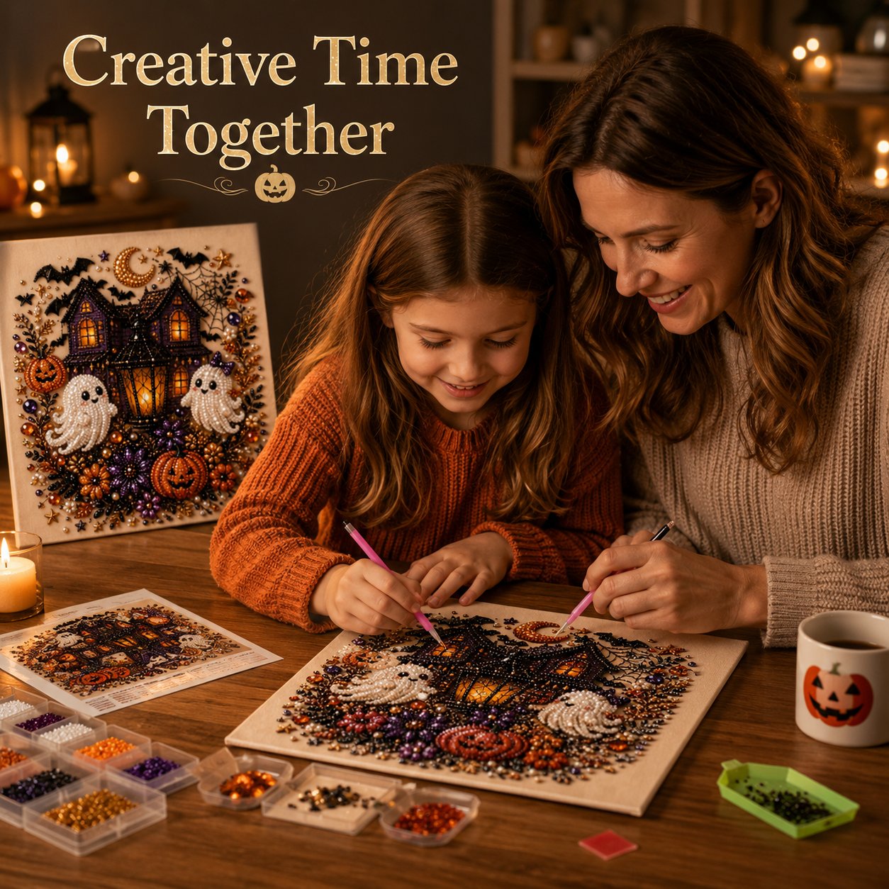 🔥LAST DAY 50% OFF - 🎃 Halloween Pearl Diamond Art Kit – DIY 3D Sparkling Bead Painting Craft For Spooky Home Decor