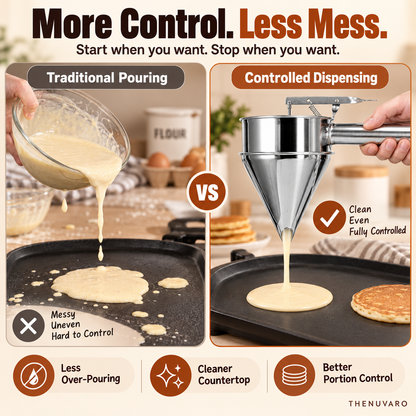 🥞 1.2L Easy-Squeeze Batter & Sauce Dispenser with Stand