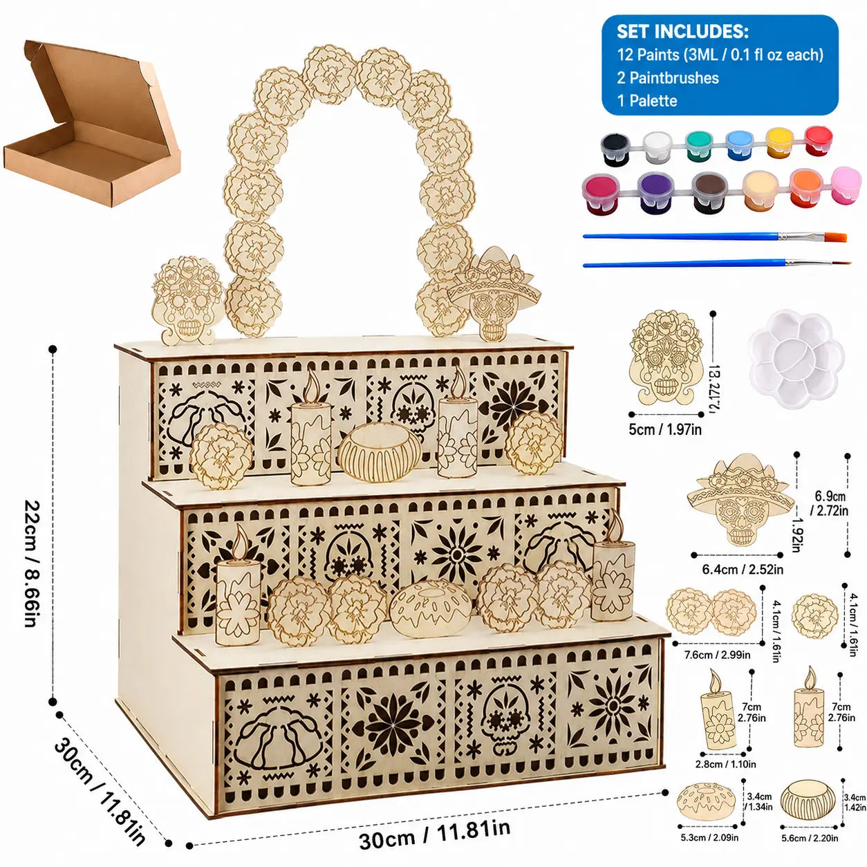 💀 3-Tier Day of the Dead Wooden Altar Display Set | Día de los Muertos Decor