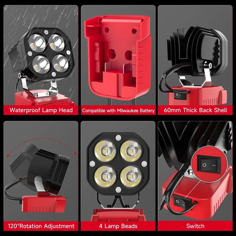 🛠️💡LED Work Light Compatible with Milwaukee 18V Battery/Dewalt 18V&20V Battery