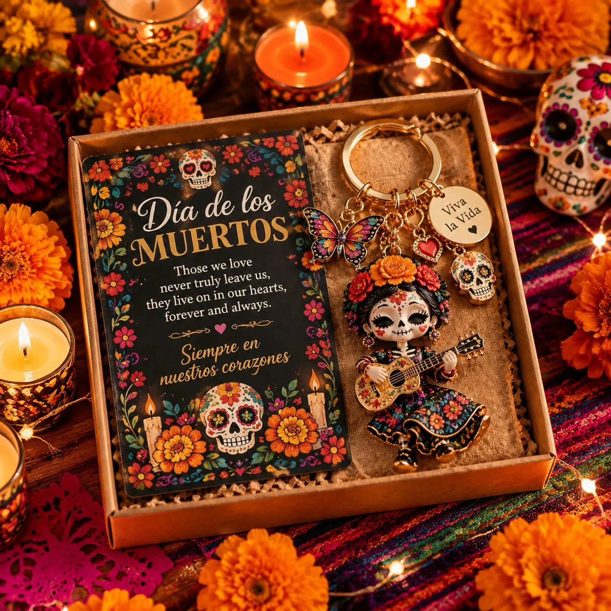 🌼 Día de Muertos Charm Keychain | 4 Colorful Floral & Skull-Inspired Styles