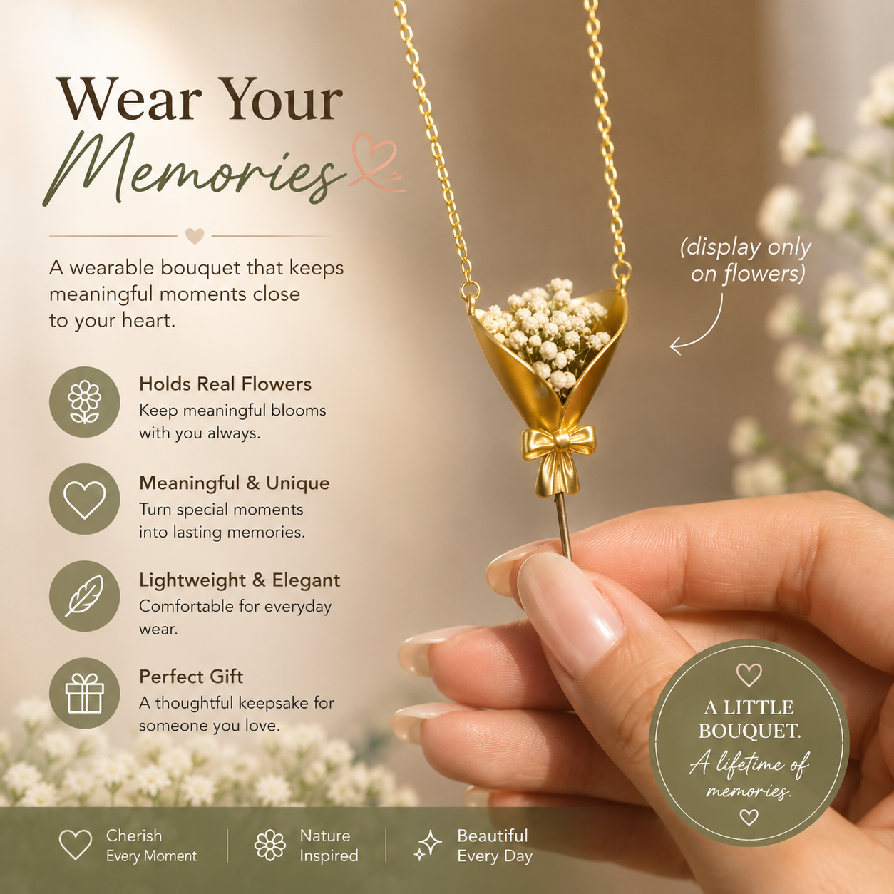 🌼 Real Flower Necklace Set | Wear Your Favorite Flowers Every Day