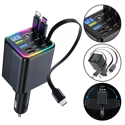 ✨ 7-in-1 Retractable Car Charger with Star Projector & 120W Fast Charge