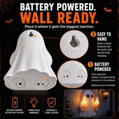 👻 Double Middle Finger Light-Up Ghost – Funny Halloween Wall Decor🖕🖕