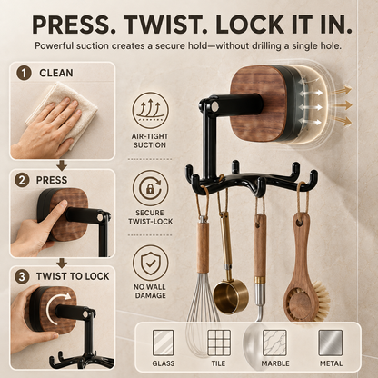 360° Rotating 6-Hook Suction Organizer – No-Drill Space-Saving Storage🪝