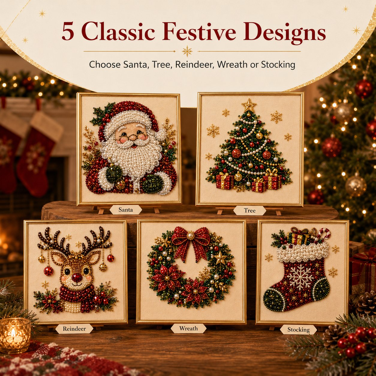 ❤️ 5-in-1 3D Pearl Art Kit – Christmas DIY Craft Set for Kids & Family Creative Fun 🎨
