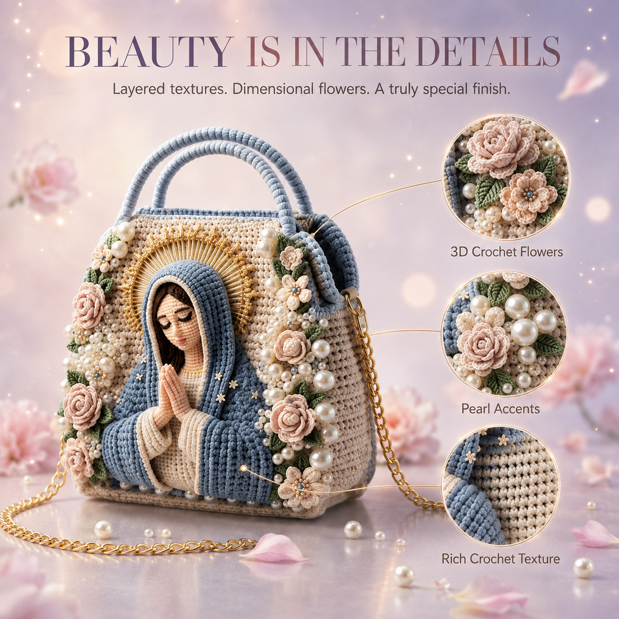 🧶 Dreamy 3D Crochet Handbag DIY Kit – Create Your Own Floral Pearl Purs